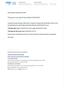 Thông báo Lịch nghỉ lễ Quốc khánh 02/09/2025
